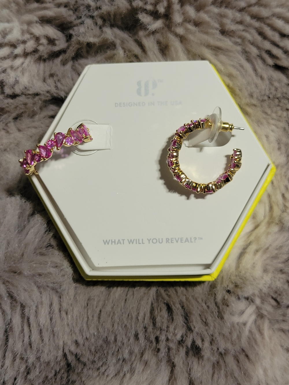 Gold Hoop Earrings with Pink Gemstones - Women's Jewelry